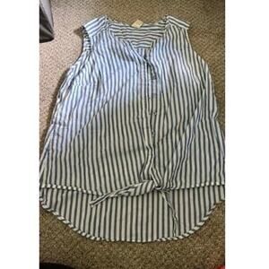 Faded Glory Sleeveless Button down Hi-Low Striped Shirt Top size XL 16-18
